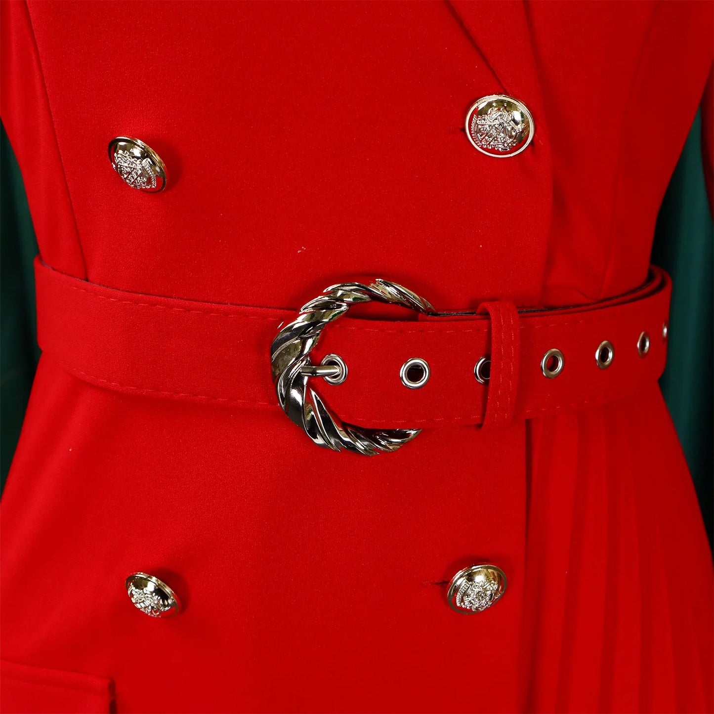 Women’s Elegant Notched Collar Dress, Long Sleeve Pleated Mid-Calf Dress with Waist Sash