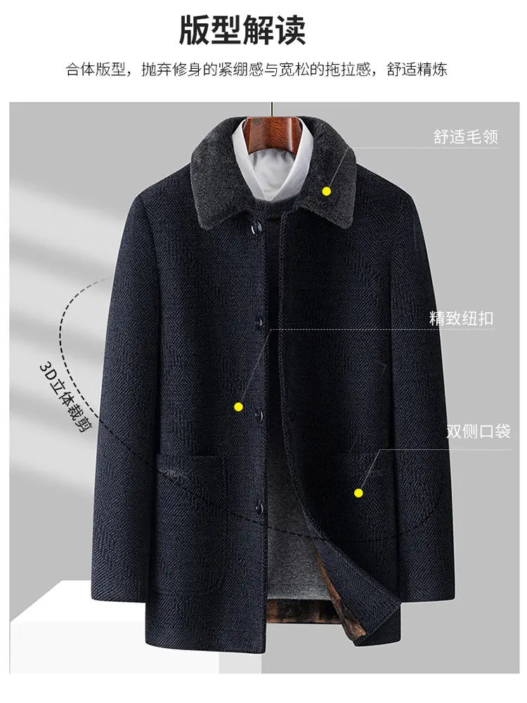 Men Woolen Coats Men's business Casual Trench Coat Winter Coat with wool liner Men 2026 Autumn Winter Wool Coat