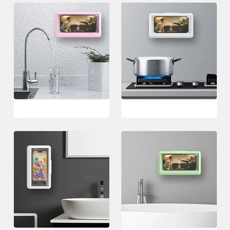 Waterproof Shower Phone Holder Splash-Proof 360° Rotate Can Be Touched Shower Phone Case Mount for Bathroom Batheub Kitchen Wall