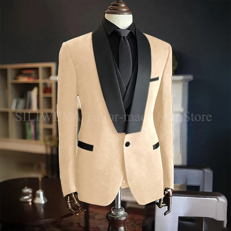 Men Suits High Quality Black Velvet 3 Piece Jacket Pants Vest Elegant Blazer Luxury Outfits Wedding Evening Party Costume Homme
