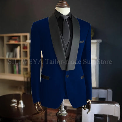 Men Suits High Quality Black Velvet 3 Piece Jacket Pants Vest Elegant Blazer Luxury Outfits Wedding Evening Party Costume Homme