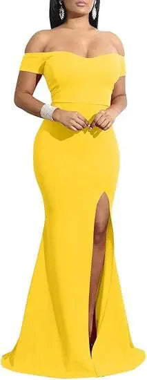 Evening Dresses Elegant Women's Off Shoulder High Split Long Formal Party Dress Evening Gown