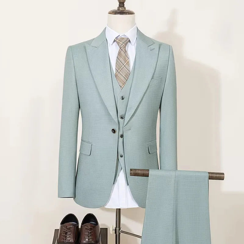 Men's Suit (Blazer+Vest+Trousers) Fashionable Gentleman Business Double-breasted British-style Banquet Host Casual Wedding Suit
