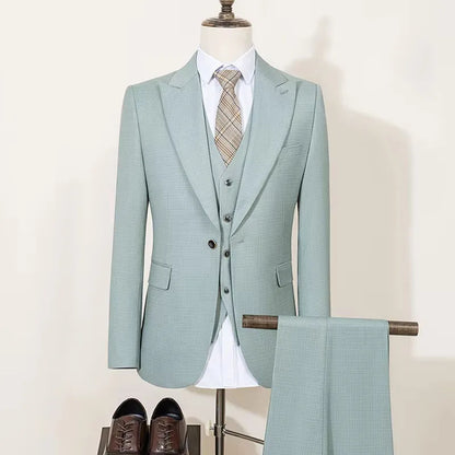 Men's Suit (Blazer+Vest+Trousers) Fashionable Gentleman Business Double-breasted British-style Banquet Host Casual Wedding Suit