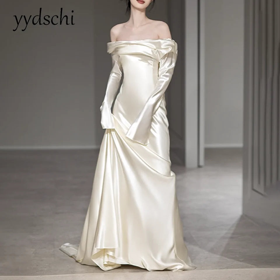 Customized Evening Dresse Saudi Arabia Dubai Exquisite Prom Dress 2025 for Women vestidos para mujer Formal Elegant ivory satin
