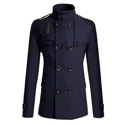 Men's Woolen Overcoat for Autumn and Winter. Korean Style Men's Clothing, Fashionable Slim-fit Double-breasted Mid-to-long Coat.