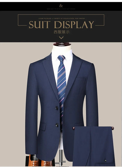 Suit  (Blazer+ Trousers) Men's Casual Formal Business Gentleman Solid Color Hosting Four Seasons Slimming Wedding Fashion Suit