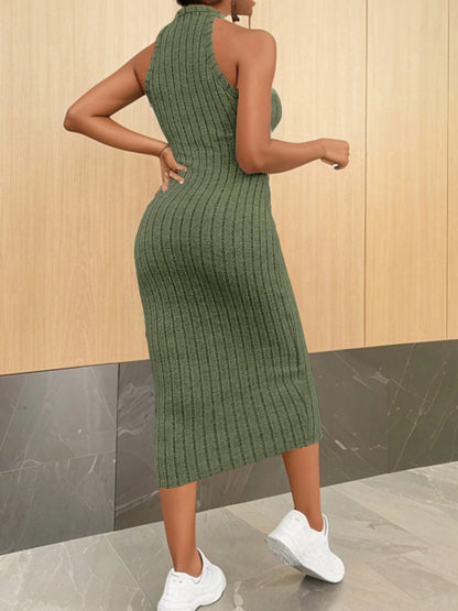 Dresses for Women  Solid Halter Neck Bodycon Ribbed Knit Tank Dress