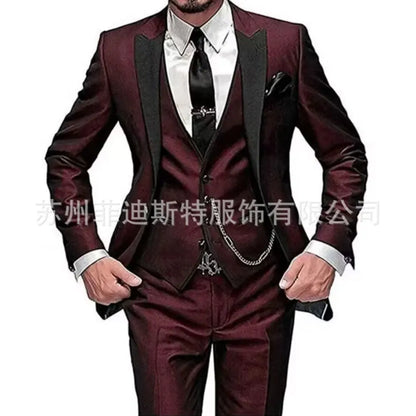 Fashion Men's 3piece Suit Sets Casual Trendy Business Solid Color Turn-down Collar Sngle Button Blazers Trousers Male Clothes