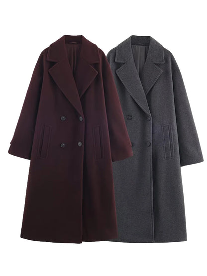 Women's Overcoat 2025 Autumn Winter New Fashion Laple Long Sleeves Double-Breasted Coat Female High Street Elegant New Coats