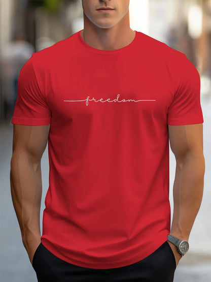 Men's 100% cotton summer fashionable casual loose plus size freedom graphic printed sports round neck short sleeved T-shirt top
