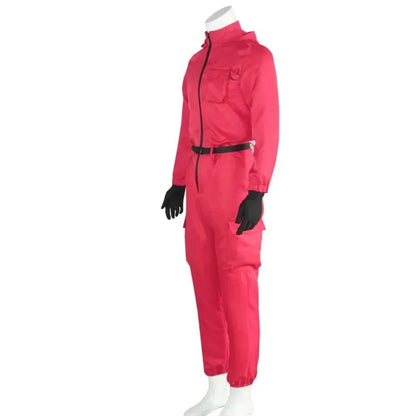 Tracksuit Outfits Props Role Play Classic Costume From Korean TV Belt Full Mask Set Red Calamari Game Jumpsuit Cosplay Party