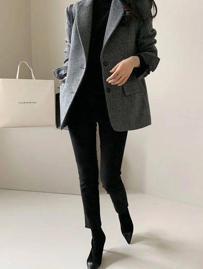 Wool Women Coats Jackets Blends Turn Down Collar Coat Thick Warm Y2k Streetwear Jacket Work Outerwear Slim Fit Autumn Winter