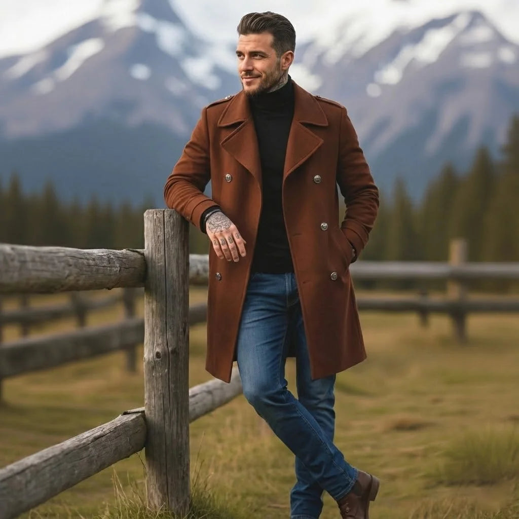 Men's Woolen Overcoat Double Breasted Winter Warm Jacket Thickened Long Coats Men European American Style Classic Fashion Casual