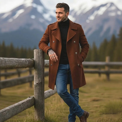 Men's Woolen Overcoat Double Breasted Winter Warm Jacket Thickened Long Coats Men European American Style Classic Fashion Casual