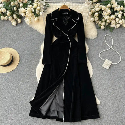 Autumn Winter Thicken Black Velvet Trenches Coats Women Long Windbreakers Overcoats
