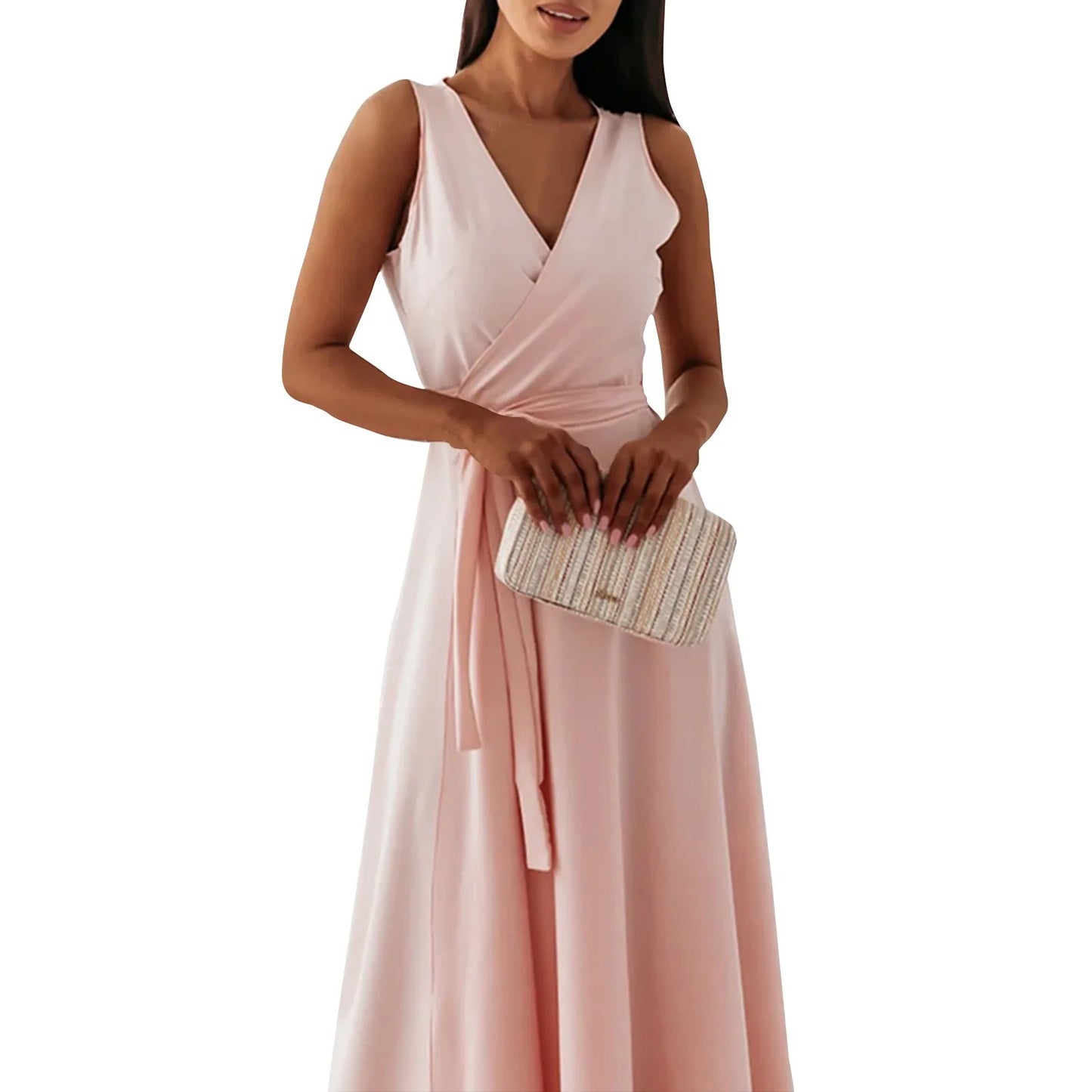 dresses for women elegant party dresses V-neck Sleeveless Belt Evening Dresses  Solid Color Solid Color dress vestidos femenino