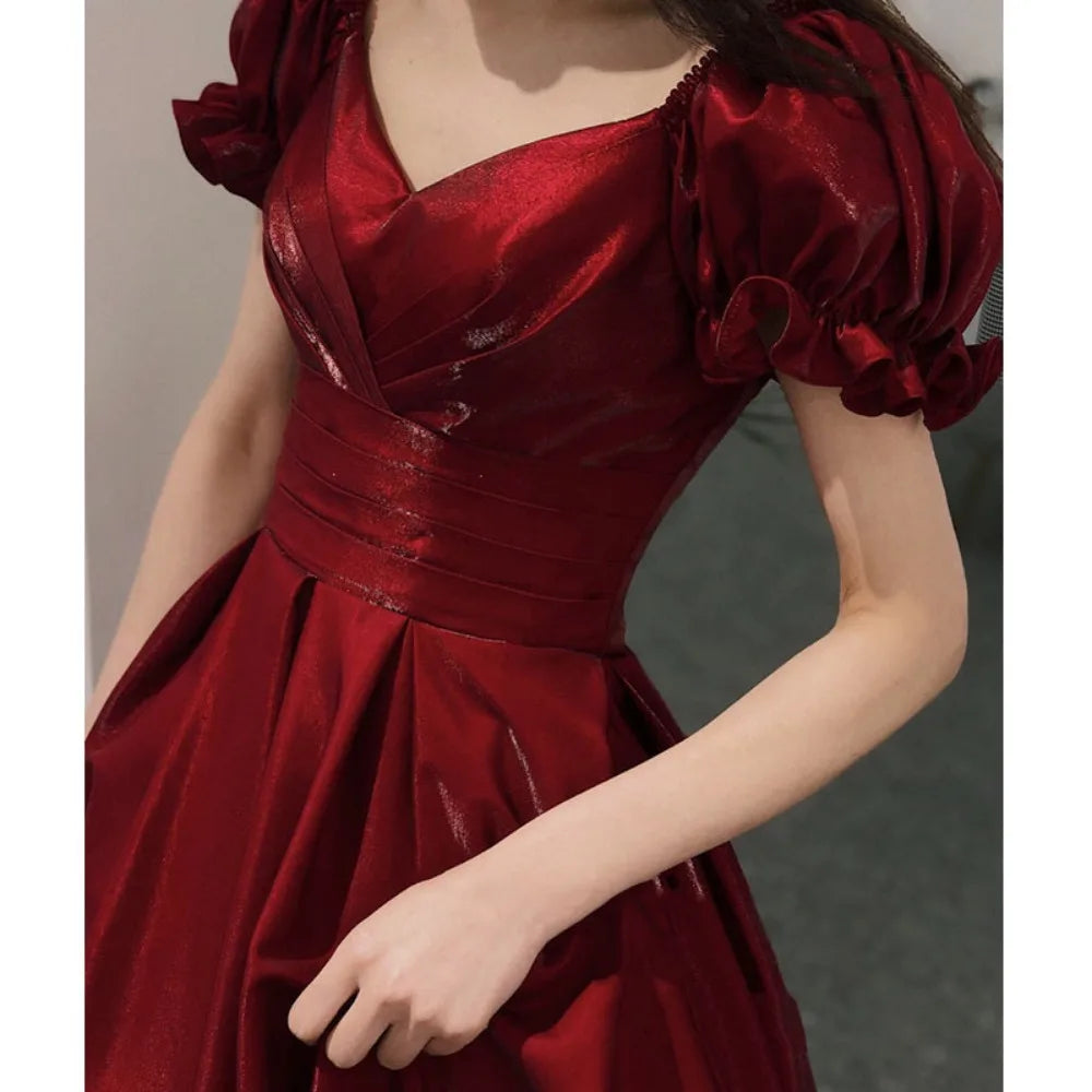 Evening Dress Red Bridal Toast Wear New V-neck Sexy Short Sleeve Long Skirt Backless Dinner Dresses Formal Dress Women Elegant