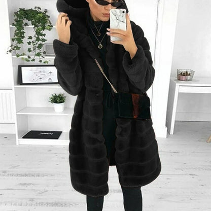 2025 Autumn Winter New Fashion Versatile Hooded Fur Coat Women's Warm Overcoat