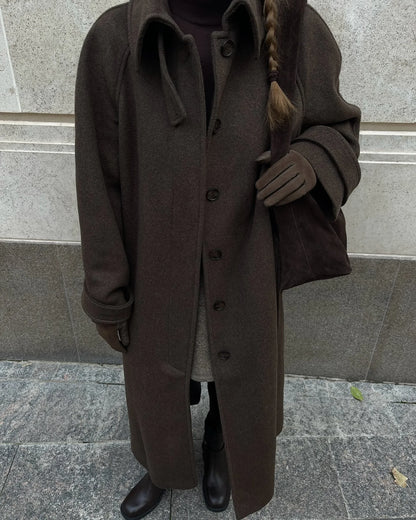 Elegant Woolen Women's Long Coat Long Sleeve Turn-down Single Breasted Female Overcoat 2025 Autumn Winter Chic Casual Lady Coats