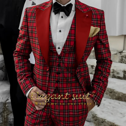 Men's suit Scottish style dress 3-piece suit (jacket, vest and pants) Custom groom/best man suit dinner party elegant tuxedo