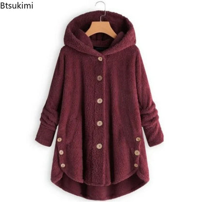 Women's Warm Coats Wool&blends  Autumn Winter Coat Women Warm Teddy Bear Coat Wool Jacket Female Plush Coat Hooded Plus Size 5XL