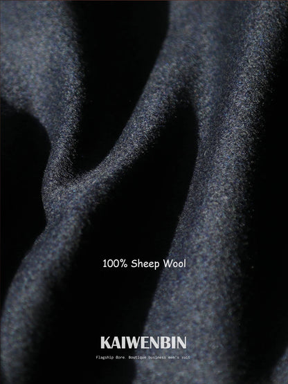 Men's Overcoat Warm Thick 100% Wool Double Breasted Navy Blue Slim Fit Luxury Business Long Coat Custom