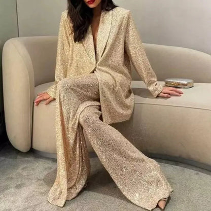 Fashion Sequin Women Suit Sets 2 Pieces Outfits Blazer Pants Office Lady Wear Suits Party Wedding Suit for Women Trendy New