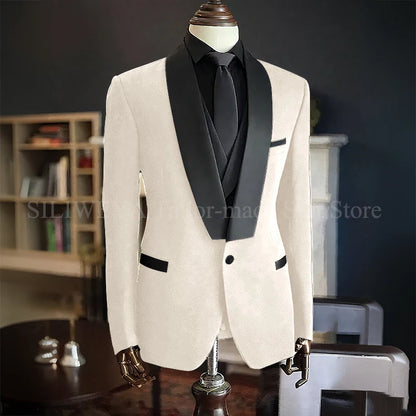 Men Suits High Quality Black Velvet 3 Piece Jacket Pants Vest Elegant Blazer Luxury Outfits Wedding Evening Party Costume Homme