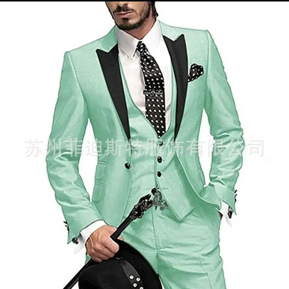 Fashion Men's 3piece Suit Sets Casual Trendy Business Solid Color Turn-down Collar Sngle Button Blazers Trousers Male Clothes