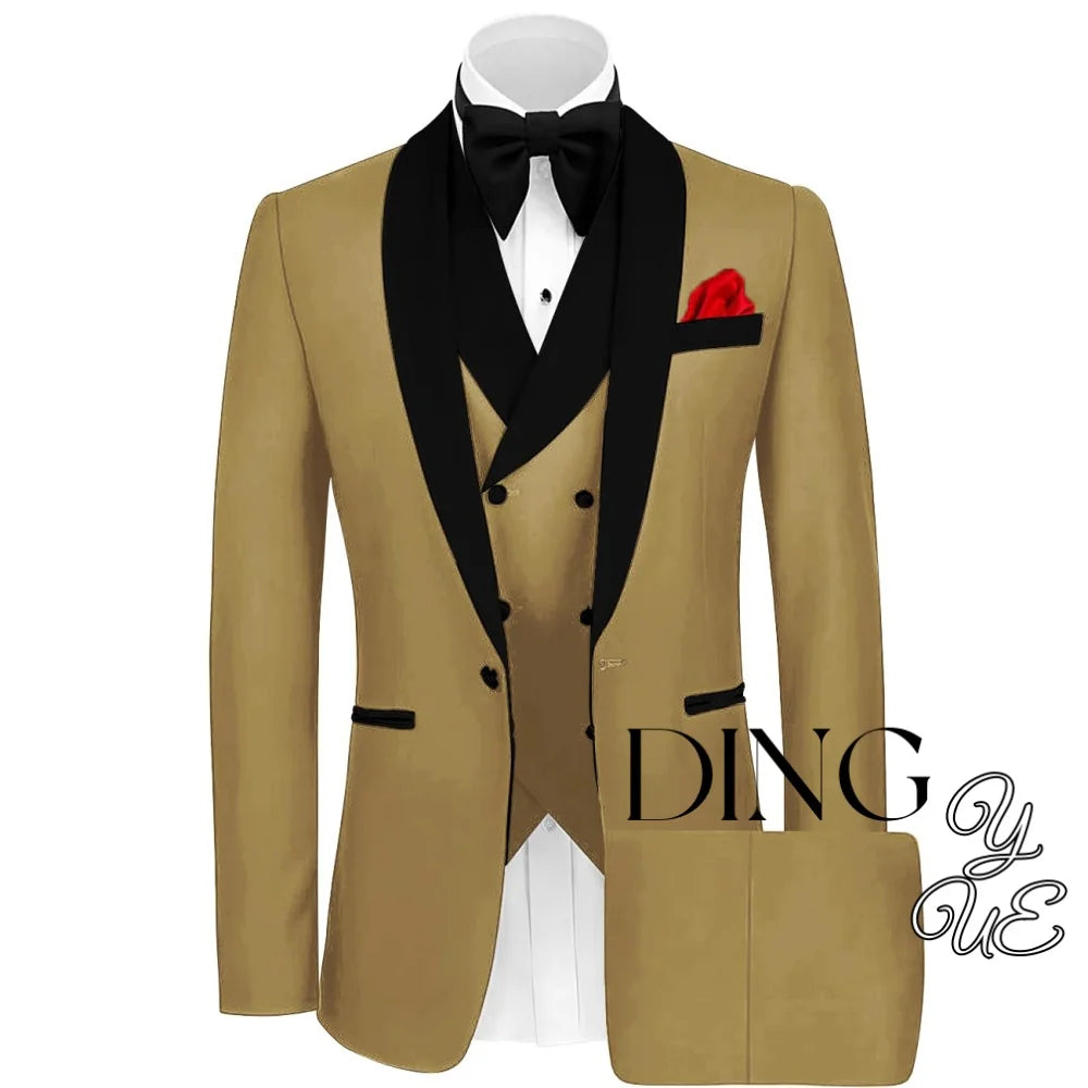 Mens Tuxedo Suit for Men 3 Piece Suit Men Slim Fit Suits One Button Shawl Lapel Wedding Suit Tuxedos Prom Suit costume homme