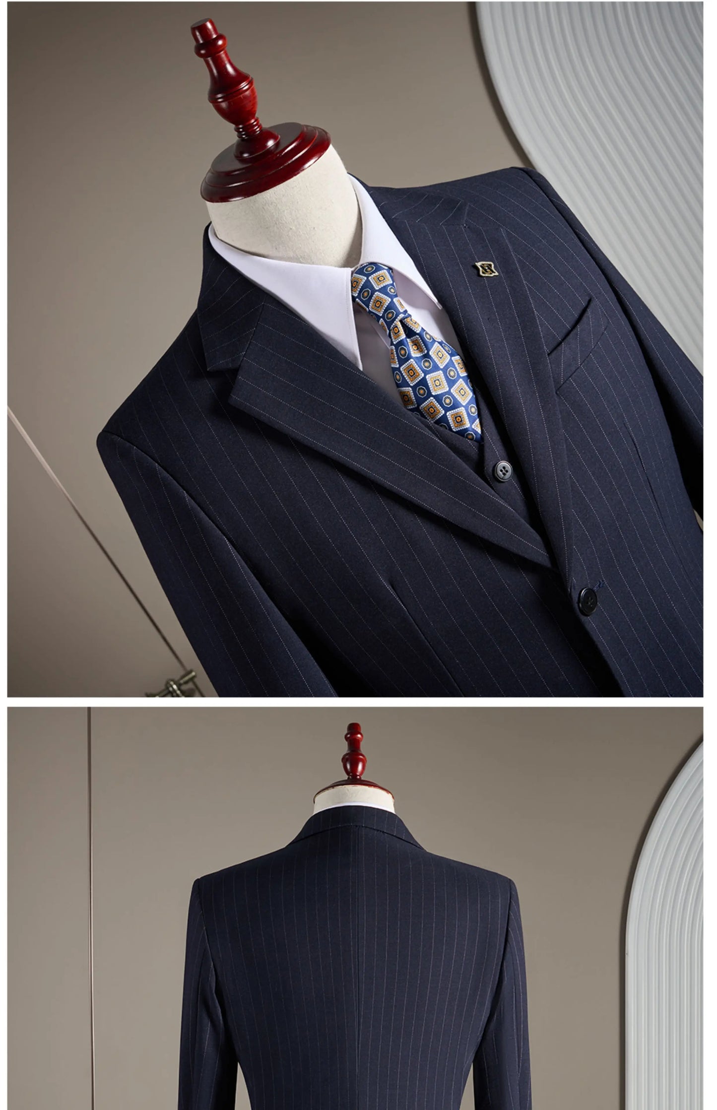 High-quality, fashionable and stylish British-style banquet striped suit set, men's three-piece business casual suit