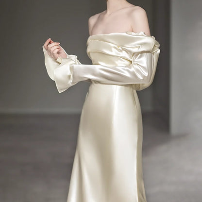 Customized Evening Dresse Saudi Arabia Dubai Exquisite Prom Dress 2025 for Women vestidos para mujer Formal Elegant ivory satin