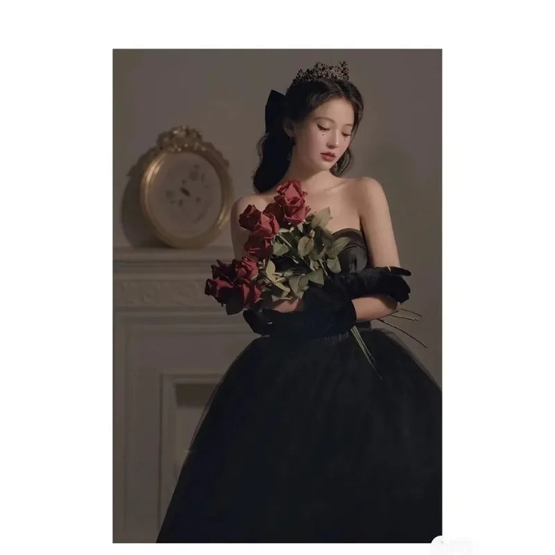 Black Evening Dress, Suitable for Everyday Wear, Birthday Party, Adult Ceremony, Hostess, Strapless Dress, Banquet, Long Dress