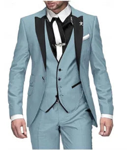 Fashion Men's 3piece Suit Sets Casual Trendy Business Solid Color Turn-down Collar Sngle Button Blazers Trousers Male Clothes