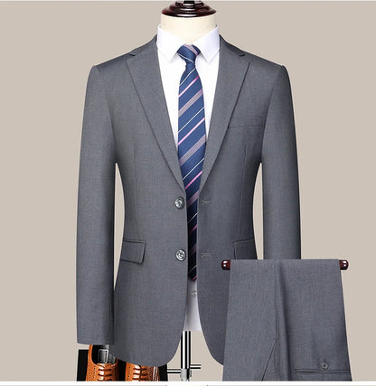 Suit  (Blazer+ Trousers) Men's Casual Formal Business Gentleman Solid Color Hosting Four Seasons Slimming Wedding Fashion Suit