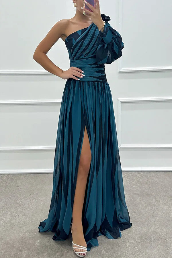 Dress Long Dress 2024 Spring and Autumn New Temperament Fashion Printed Slant Shoulder Split Dress INS Casual Loose Party Dress