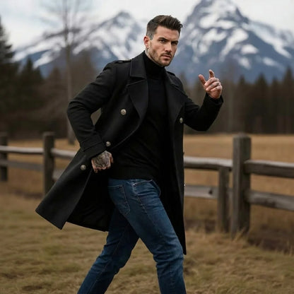Men's Woolen Overcoat Double Breasted Winter Warm Jacket Thickened Long Coats Men European American Style Classic Fashion Casual