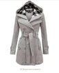 2025 Autumn Women's Hooded Overcoat Trend Double-Breasted Design Belt Side Pockets Plaid Splice Woolen Coats Winter Jacket Femme