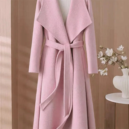 100% Wool Coat Women's Wear 2025 Autumn/Winter Fashion Temperament Double sided Cashmere Coats with Belt Elegant Long Overcoat
