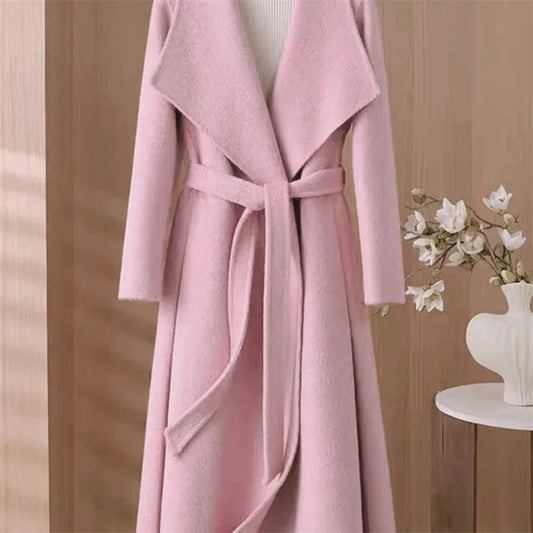 100% Wool Coat Women's Wear 2025 Autumn/Winter Fashion Temperament Double sided Cashmere Coats with Belt Elegant Long Overcoat