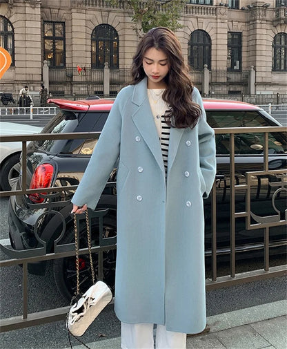 100% Wool Coat Women's Wear 2024 Autumn/Winter Fashion Temperament Double sided Cashmere Coats with Belt Elegant Long Overcoat