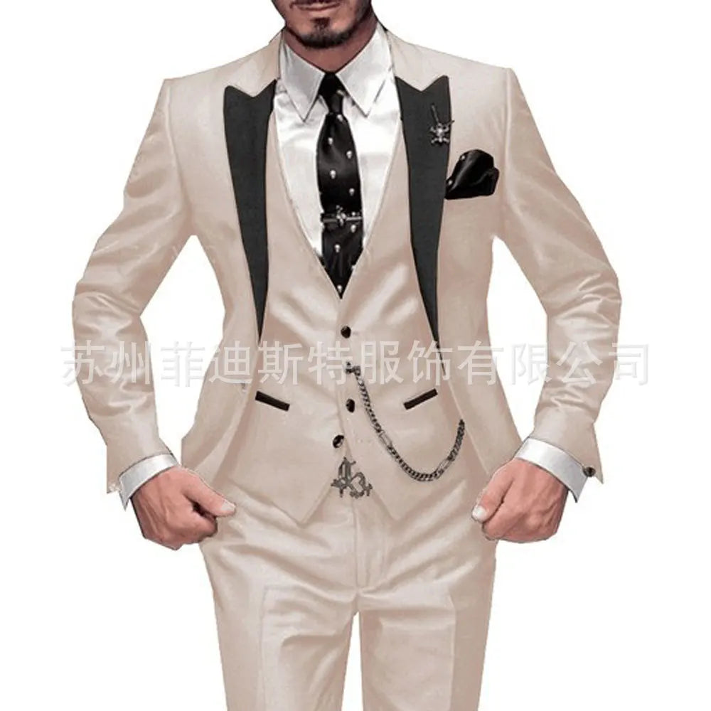 Fashion Men's 3piece Suit Sets Casual Trendy Business Solid Color Turn-down Collar Sngle Button Blazers Trousers Male Clothes