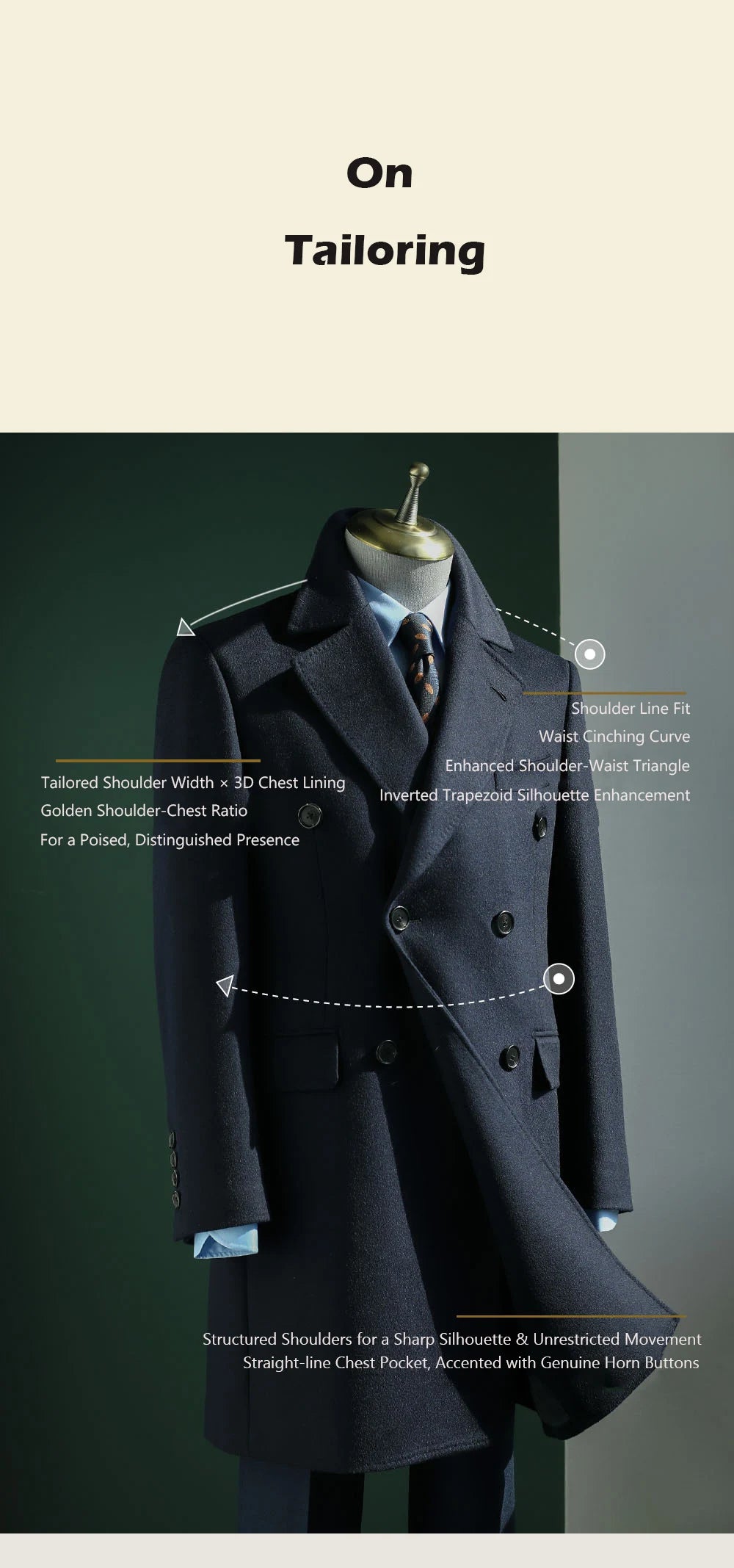 Men's Overcoat Warm Thick 100% Wool Double Breasted Navy Blue Slim Fit Luxury Business Long Coat Custom