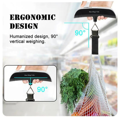 Portable Handheld Digital Travel Luggage Scale - .110lb/50kg with LCD Display, Mini Pocket-Size Electronic Weighing Tool