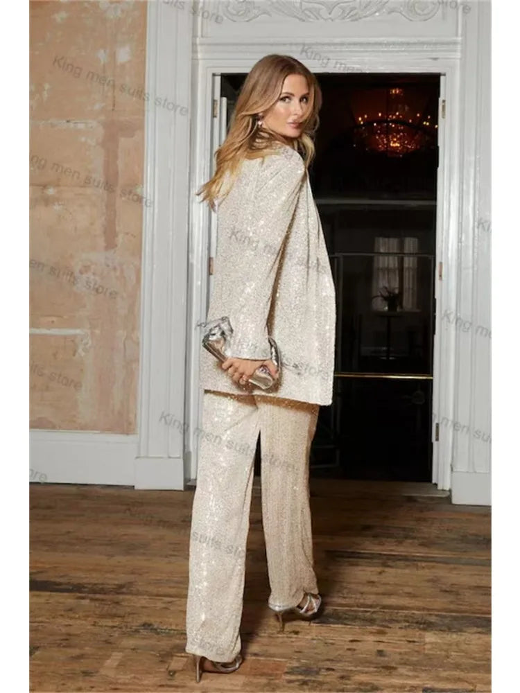 Fashion Sequin Women Suit Sets 2 Pieces Outfits Blazer Pants Office Lady Wear Suits Party Wedding Suit for Women Trendy New