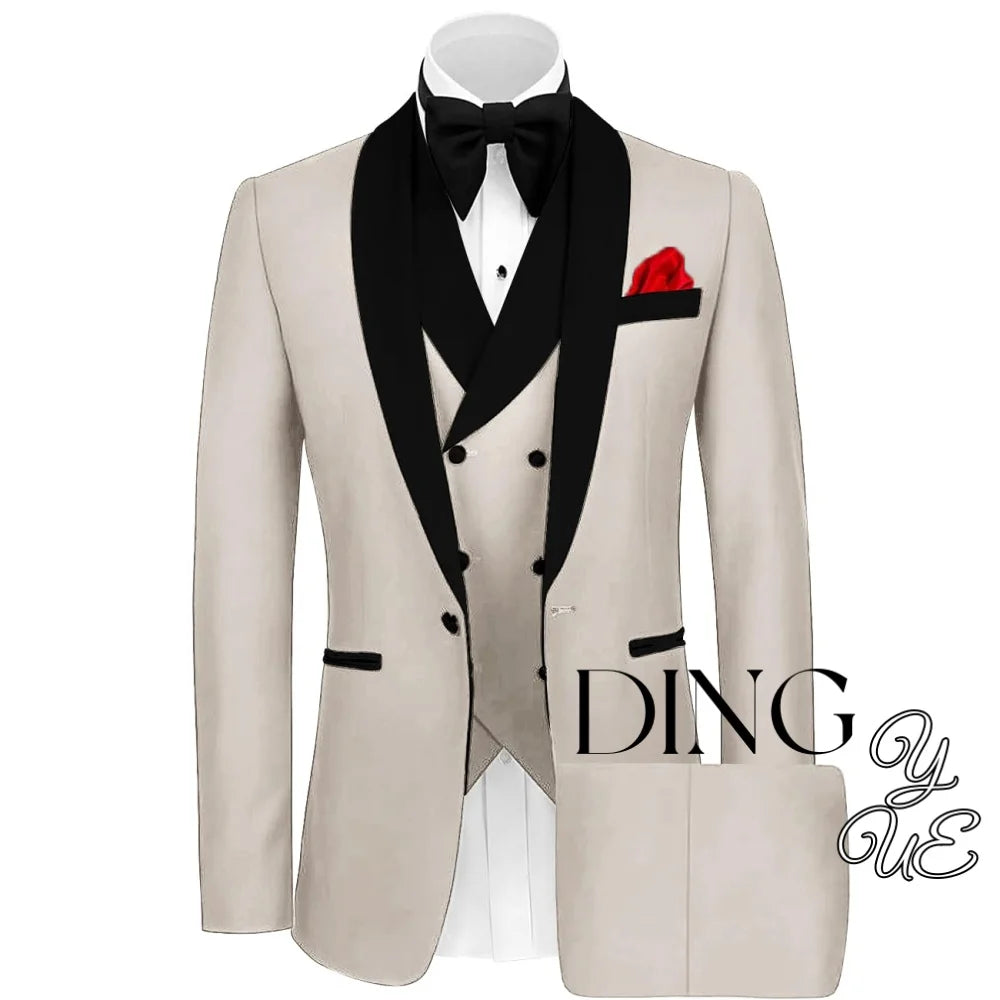 Mens Tuxedo Suit for Men 3 Piece Suit Men Slim Fit Suits One Button Shawl Lapel Wedding Suit Tuxedos Prom Suit costume homme