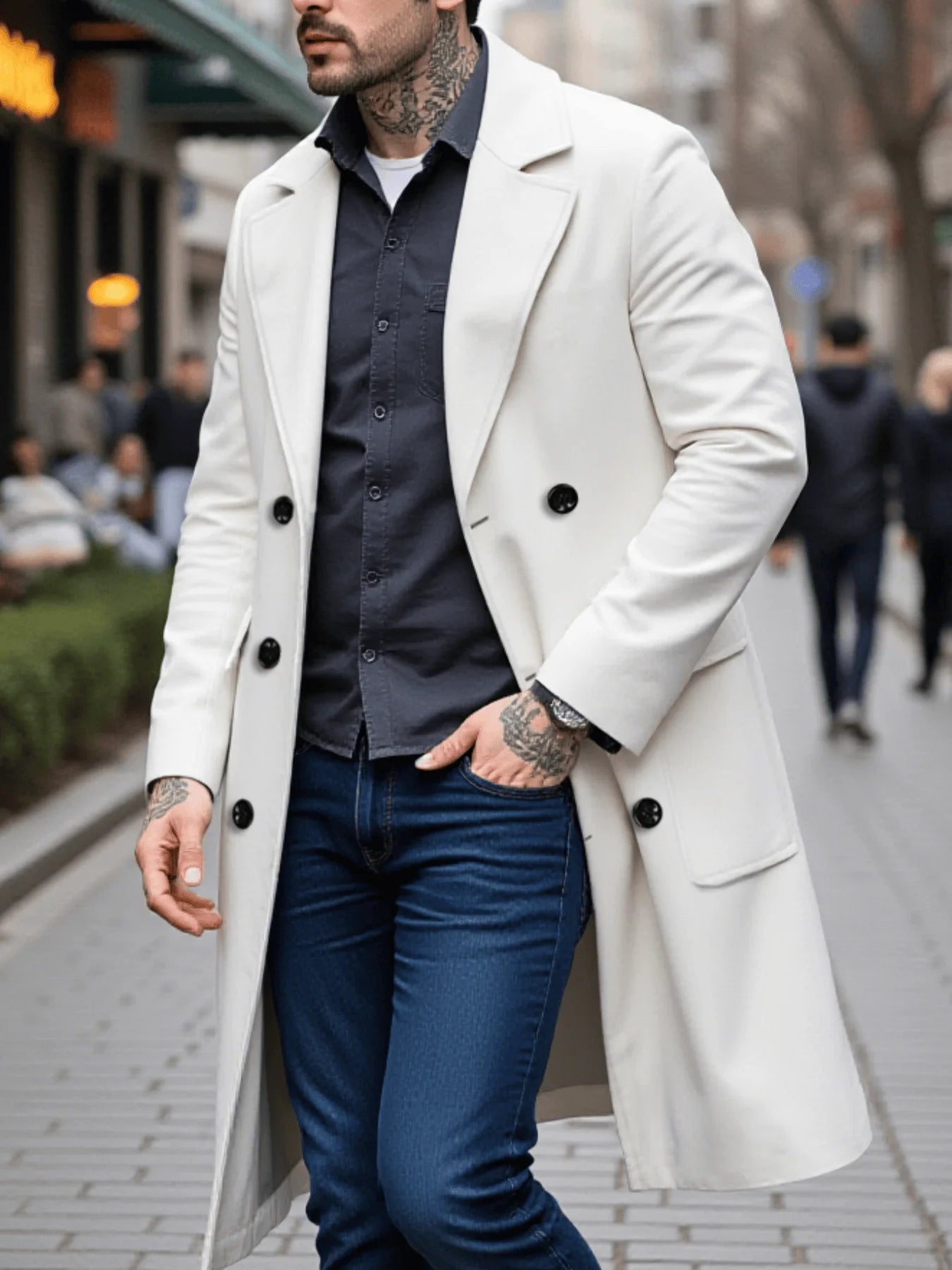 New Style Men's  Overcoat Double-Breasted Woolen Jacket: Thickened Lined Coats For Winter Chill Protection - Solid Color