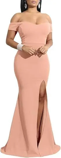 Evening Dresses Elegant Women's Off Shoulder High Split Long Formal Party Dress Evening Gown