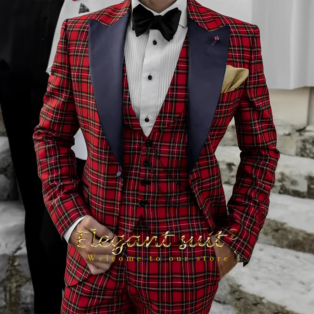 Men's suit Scottish style dress 3-piece suit (jacket, vest and pants) Custom groom/best man suit dinner party elegant tuxedo